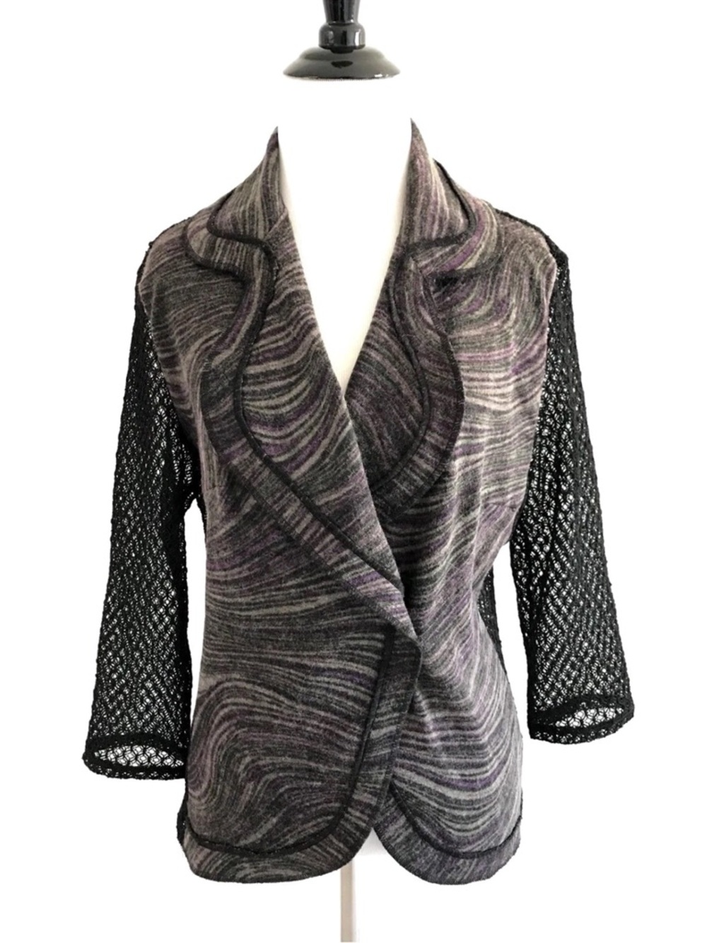 Alberto Makali | Womens Mesh Cardigan Size M Black Double Breasted Blazer Y2K